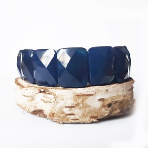 Bratara ajustabila groasa bratara agate bratara pietre semipretioase agate albastre bratara cadou prietena colega iubita - bijuterii - brățări - brățări din pietre semiprețioase - Artynos.ro