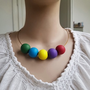 Colier margele rotunde mari, colier colorat,  colier statement, colier geometric - bijuterii - coliere - coliere din mărgele - Artynos.ro