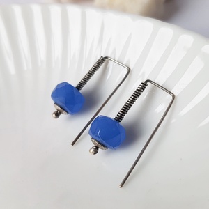 Cercei pietre naturale albastre cercei calcedonie cercei argint cercei albastri atarnatori cercei moderni minimalisti, Bijuterii, Cercei, Cercei din argint, Confectionarea bijuteriilor, ARTYNOS