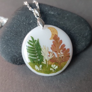 Colier handmade Pandantiv vintage rasina frunze naturale buchet flori colier flori presate cadou femeie iubita toamna - Artynos.ro