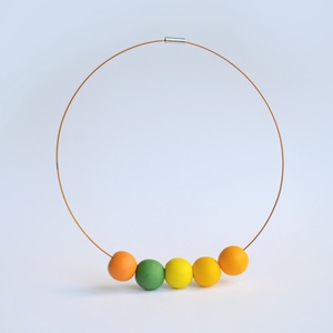 Colier margele rotunde mari colier colorat colier statement contemporan colier geometric choker Colier galben verde - bijuterii - coliere - coliere din mărgele - Artynos.ro