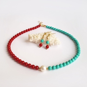 Set bijuterii colier si cercei colier coral turcoazchoker pietre semipretioase set colier cercei minimalist cadou iubita, Bijuterii, Seturi de bijuterii, , Set bijuterii colier si cercei colier coral turcoazchoker pietre semipretioase set colier cercei mi..., ARTYNOS