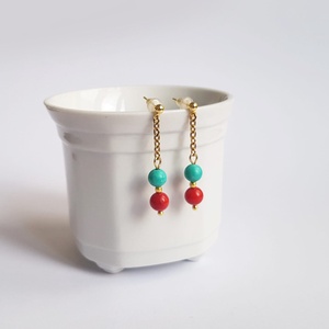 Set bijuterii colier si cercei colier coral turcoazchoker pietre semipretioase set colier cercei minimalist cadou iubita - bijuterii - seturi de bijuterii - Artynos.ro