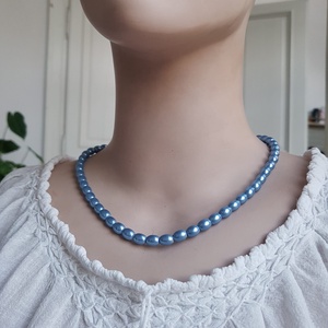 Colier din perle de sticla albastre colier choker albastru  - bijuterii - coliere - coliere din perle - Artynos.ro