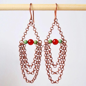 Cercei lungi boemi din cupru cercei cu agate cercei boho chic lant dust shoulder cercei artizanali bijuterii handmade  - Artynos.ro