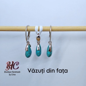 Set bijuterii din argint 925 cu Turcoaz reconstruit - bijuterii - cercei - cercei agățați - Artynos.ro