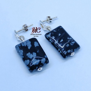 Cercei din argint 925 si plăcute Obsidian - bijuterii - cercei - cercei drop - Artynos.ro