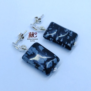 Cercei din argint 925 si plăcute Obsidian - bijuterii - cercei - cercei drop - Artynos.ro