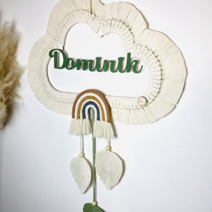 Nor macramé personalizat, curcubeu și frunze decor de perete (mare) - boyish -  - Artynos.ro