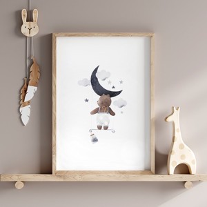 Tablou personalizat pentru camera copiilor, decorațiuni pentru camera bebelușului, ursuleț de pluș, lună, curcubeu, artă de perete set de 3 -  - Artynos.ro