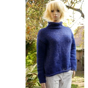 TEKNŐC ALPAKA - pulover exclusiv tricotat manual / albastru marin - îmbrăcăminte și modă - haine damă - hanorace, cardigane - Artynos.ro