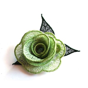 Trandafir 3D verde Brosa, Bijuterii, Broșă, insigne, Insigne, Broderie, ARTYNOS