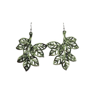 Cercei Frunza Verde Degrade, Bijuterii, Cercei, Cercei agățați, Broderie, ARTYNOS