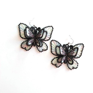 Cercei fluture dublu brodati, Bijuterii, Cercei, Cercei agățați, Broderie, ARTYNOS