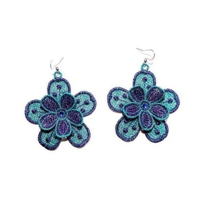 Cercei Floare Albastru Turcoaz, Bijuterii, Cercei, Cercei agățați, Broderie, ARTYNOS