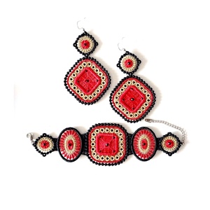 Set Geometric Bratara Cercei cu Cristale, Bijuterii, Seturi de bijuterii, Broderie, ARTYNOS