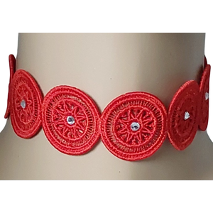 Choker Rosu Brodat cu Cristale  - Artynos.ro