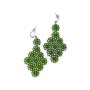 Cercei Romb Verde cu Cristale - Artynos.ro