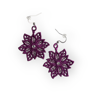 Cercei floare 3D mov, Bijuterii, Cercei, Cercei si ornamente pentru urechi, Broderie, ARTYNOS