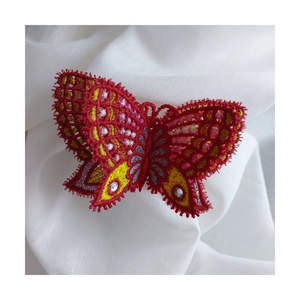 Brosa Fluture 3D Rosu cu Auriu  Pasionala si sofisticata, Bijuterii, Martisor, Broderie, ARTYNOS