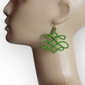 Cercei Verzi Nod Celtic, Bijuterii, Cercei, Cercei agatati, Broderie, ARTYNOS