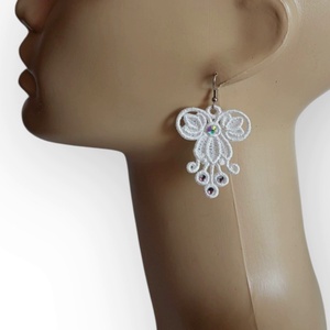 Cercei albi cu cristale - accesorii nuntă - bijuterii mireasă - cercei mireasă - Artynos.ro