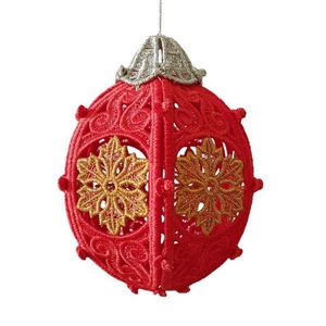 Glob 3D brodat alb rosu, Craciun, Decoratiuni de Craciun de casa, Globuri de Craciun, Broderie, ARTYNOS