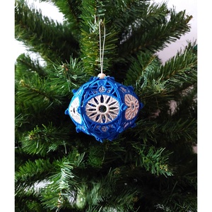 Globulet 3D albastru, argintiu, Craciun, Decoratiuni de Craciun de casa, Globuri de Craciun, Broderie, ARTYNOS