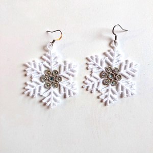 Cercei Fulgi de Nea cu Cristale, Bijuterii, Cercei, Cercei brodati, Broderie, ARTYNOS