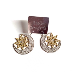 Cercei Luna si Stea, Bijuterii, Cercei, Cercei brodati, Broderie, ARTYNOS