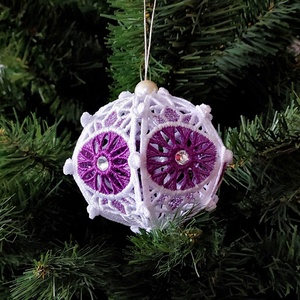 Glob 3D Alb-Mov metalic cu Cristale, Craciun, Decoratiuni de Craciun de casa, Globuri de Craciun, Broderie, ARTYNOS