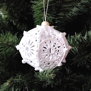 Globulet 3D Alb cu Cristale, Craciun, Decoratiuni de Craciun de casa, Globuri de Craciun, Broderie, ARTYNOS