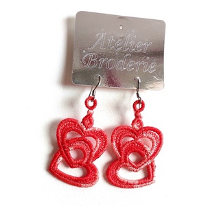 Cercei Hearts Rosu Degrade, Bijuterii, Cercei, Cercei brodati, Broderie, ARTYNOS