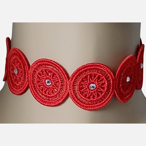 Choker Rosu Brodat cu Cristale  - Artynos.ro