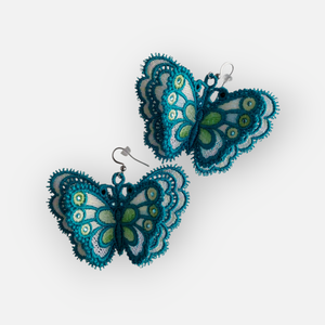 Cercei Fluture Dublu Turcoaz, Bijuterii, Cercei, Cercei brodati, Broderie, ARTYNOS
