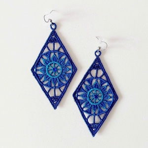 Cercei Romb Albastru, Bijuterii, Cercei, Cercei brodati, Broderie, ARTYNOS