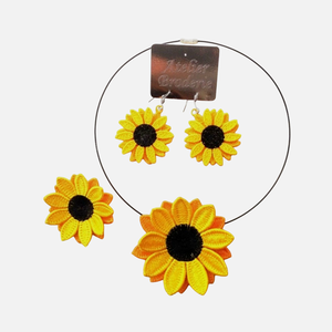 Set floarea soarelui cercei brosa colier, Bijuterii, Seturi de bijuterii, Broderie, ARTYNOS