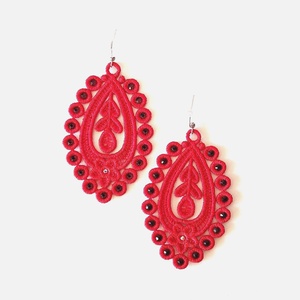 Cercei Rosii Ovali cu Cristale, Bijuterii, Cercei, Cercei lungi, Broderie, ARTYNOS