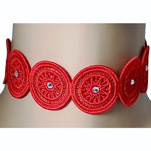 Choker Rosu Brodat cu Cristale  - bijuterii - coliere - chockere - Artynos.ro