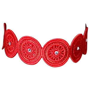 Choker Rosu Brodat cu Cristale  - Artynos.ro