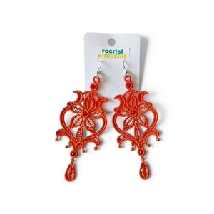 Cercei Chandelier Portocaliu Orange Brodati - bijuterii - cercei - cercei lungi - Artynos.ro