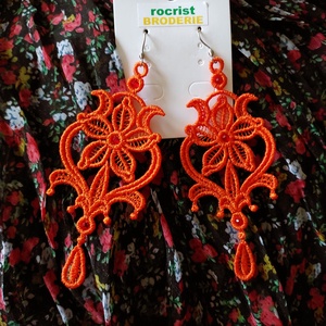 Cercei Chandelier Portocaliu Orange Brodati - bijuterii - cercei - cercei lungi - Artynos.ro