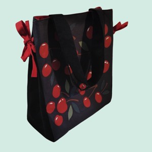 Geantă de vară Cherry canvas cu căptușeală roșie -  - Artynos.ro