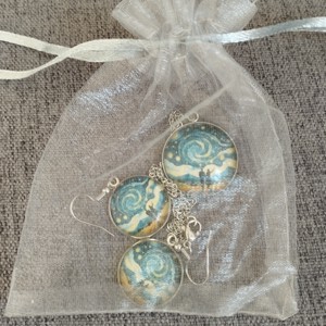Lentile de sticlă inspirate de Van Gogh, set colier și cercei din oțel medical -  - Artynos.ro