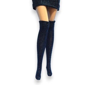 Rochie și ciorapi din material negru lucios  - rochie pentru păpuși de tip Barbie (a103fs) -  - Artynos.ro