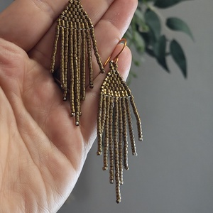 Cercei franjuri margele Myiuki aurii - Artynos.ro