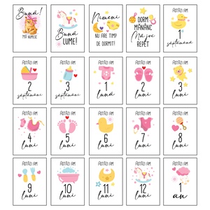 Set 20 cartonase aniversare de tip baby milestone pentru fotografierea bebelusului -model fete, Jucării și echipamente pentru copii, Daruri de botez, , ARTYNOS