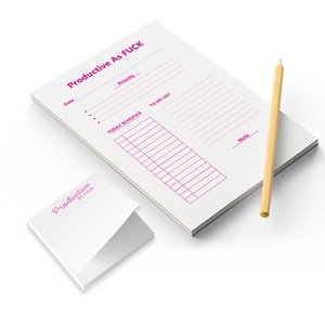 Set carnet dimensiune A5, blocnotes patrate si creion, model Productive as Fuck, Casă & Stil de viață, Papetărie de hârtie, Caiete și jurnal, Arta de hârtie, Fotografie, grafică, desen, ilustrație, ARTYNOS