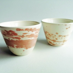 Pahar espresso, verde cu alb, maro, din ceramica, handmade, 130 ml - casă & stil de viață - accesorii pentru echipamente de bucătărie - accesorii de servire - cești cafea, set ceai - Artynos.ro