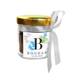Marturie botez, borcanel cu cafea 42 ml, pentru baieti, eticheta personalizabila, Jucării și echipamente pentru copii, Daruri de botez, , ARTYNOS